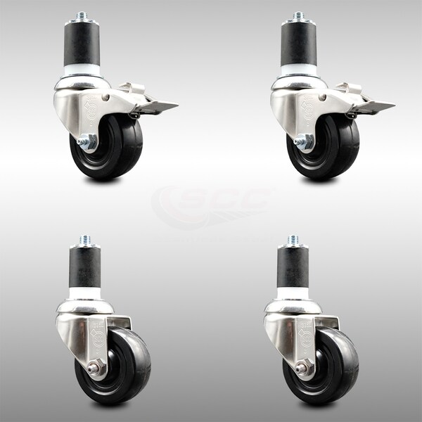 Service Caster 3 Inch 316SS Soft Rubber Swivel 1-7/8 Inch Stem Caster Lock Brake SCC, 2PK SCC-SS316TTLEX20S314-SRS-2-S-2-178 - main
